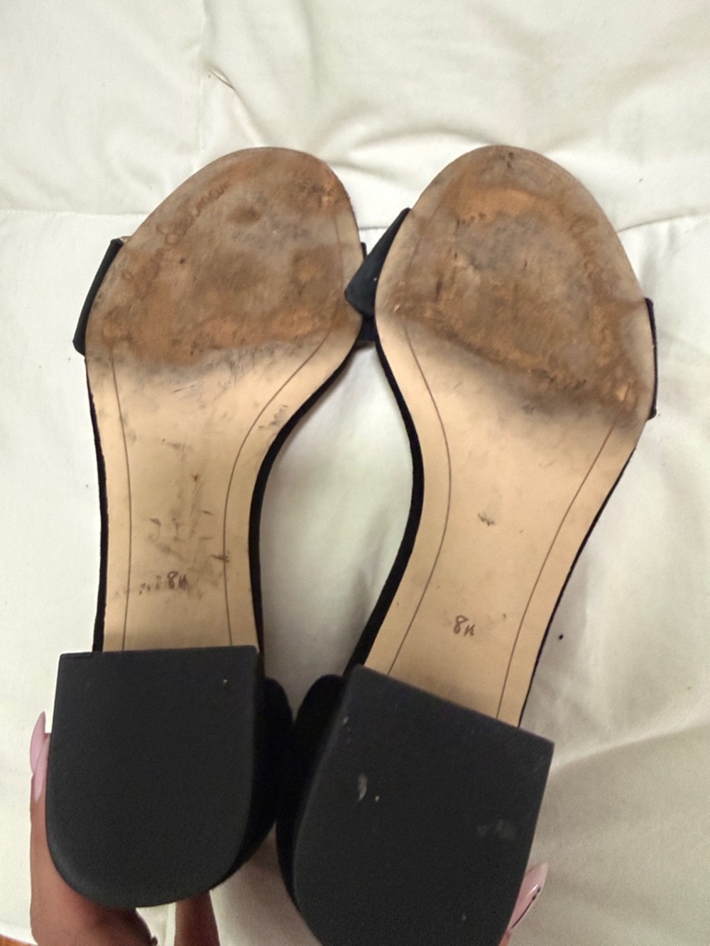 Sam Edelman Black Scallop Suede Ankle-Strap Block Heels - Picture 4 of 6